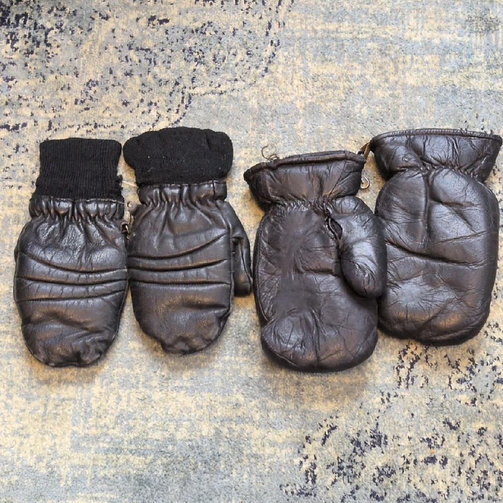 Black Leather Mittens